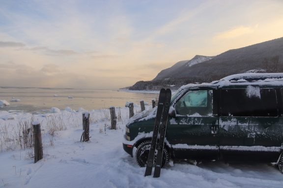 Winter camping in a van