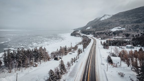 Road on the seaside in winter