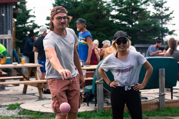 Friends playing petanque