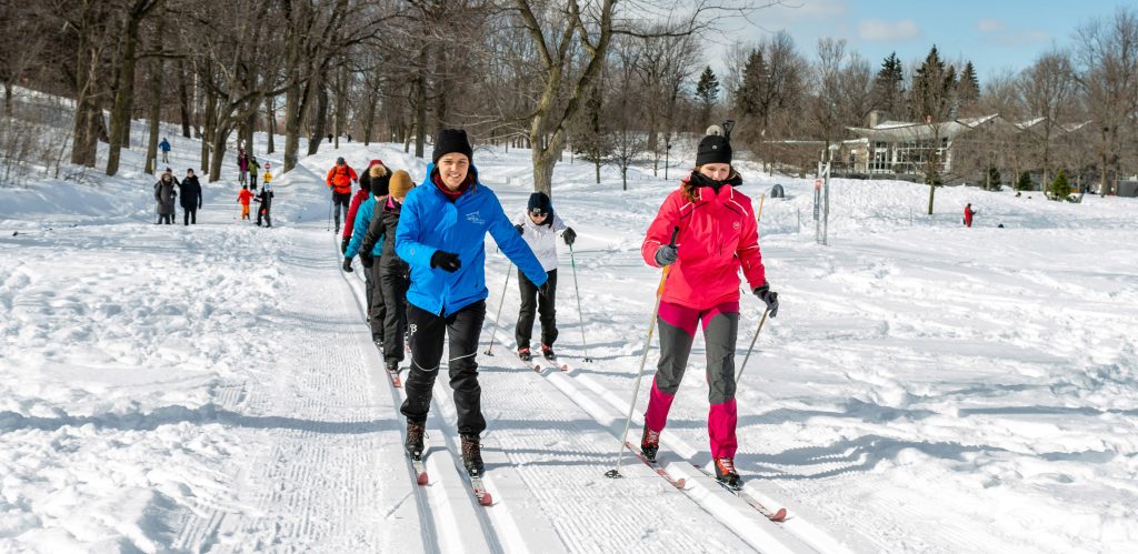 People cross-country skiing in Mount Royal Park, Montreal
