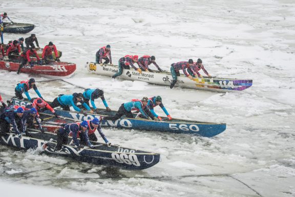 Ice canoe race on the St.Lawrence River