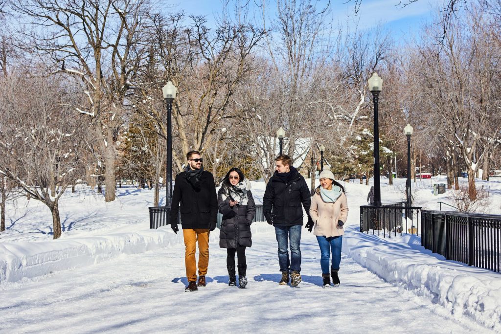 People walking in Parc Lafontaine during winter