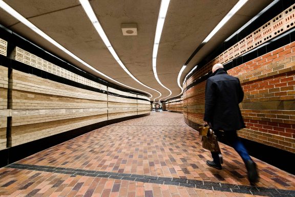 Man walking in the underground city in Montréal
