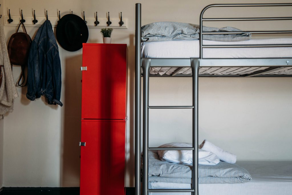 Set of bunk reds with red lockers