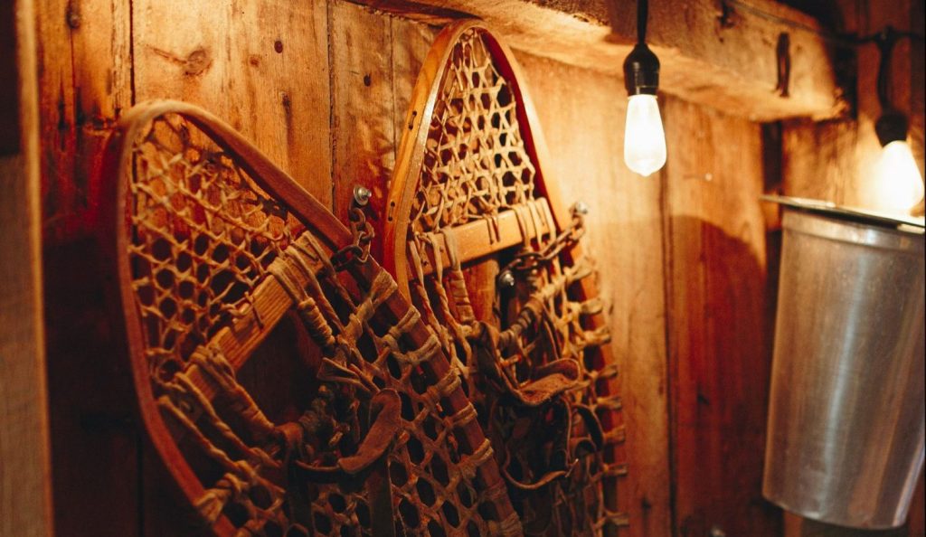 Two wooden snowshoes