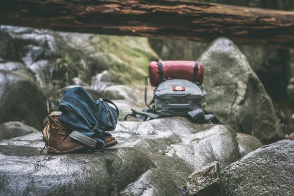 Hiking bag on a trail