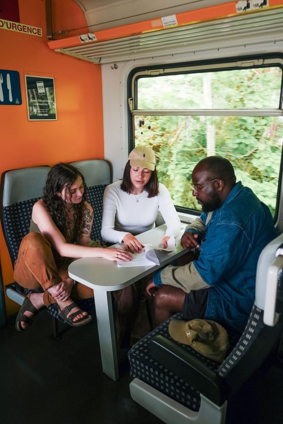 Trois personnes dans un train