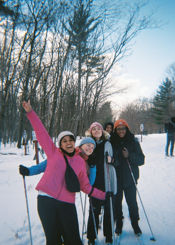 Un groupe d'amis qui font du ski de fond